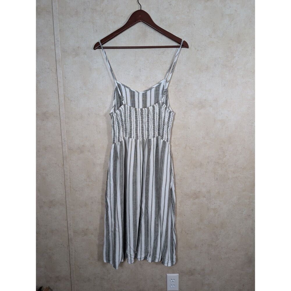 J For Justify Dress Womens XL Striped Linen Blend Smocked Summer Green Black - Picture 3 of 10